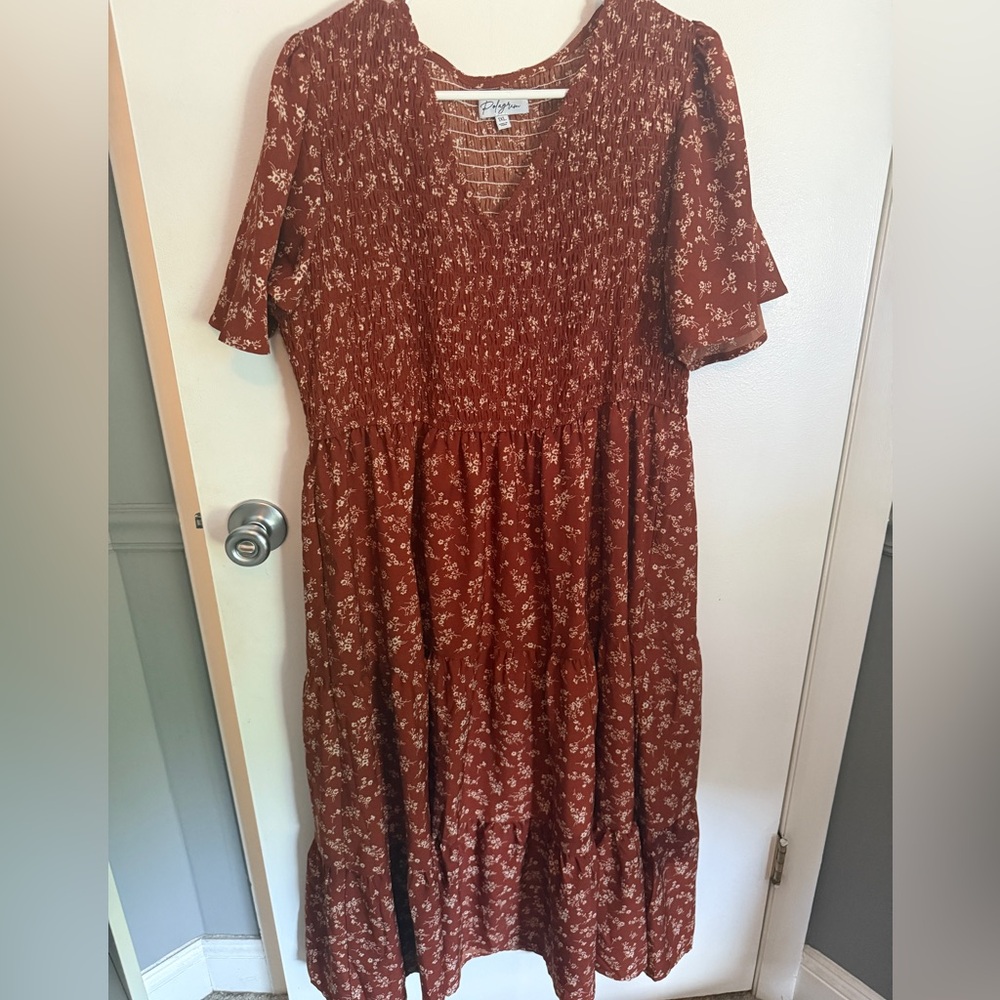 Polagram Rust Floral Midi Dress